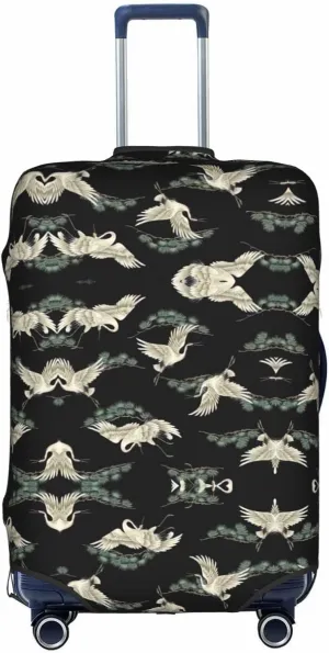 Japanese Crane & Pine Print Luggage Cover For Suitcases, Elastic Travel Bag For Luggage, Stylish Design