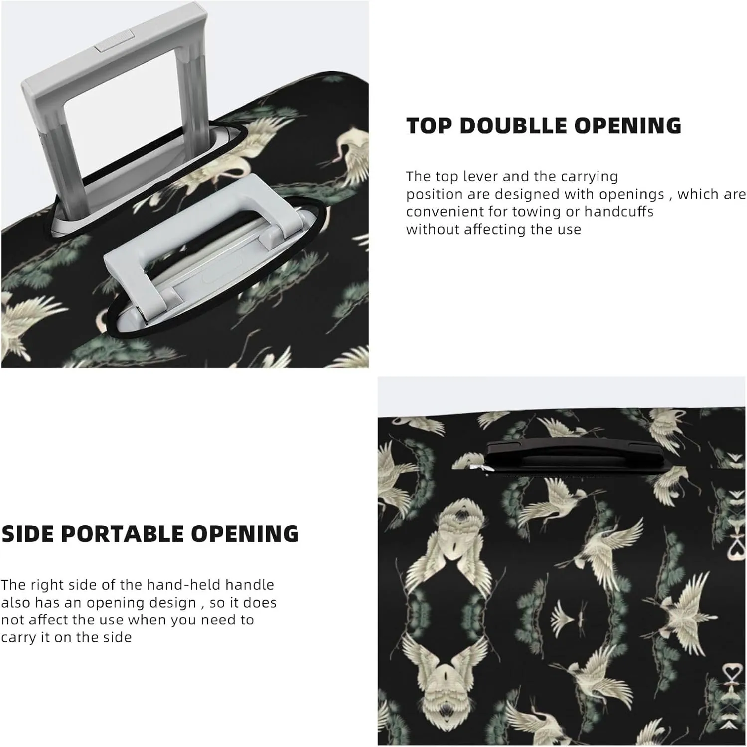 Japanese Crane & Pine Print Luggage Cover For Suitcases, Elastic Travel Bag For Luggage, Stylish Design