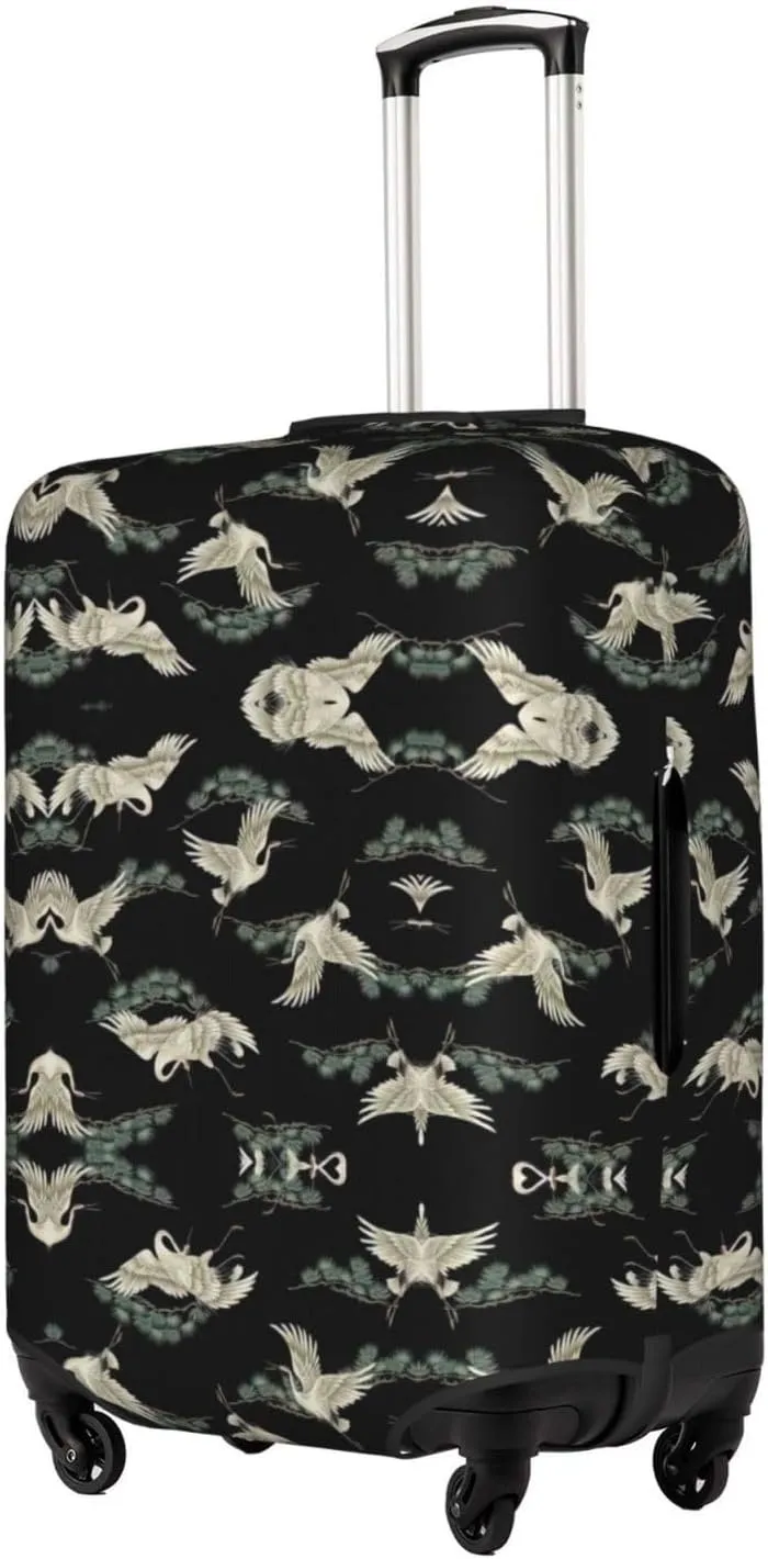 Japanese Crane & Pine Print Luggage Cover For Suitcases, Elastic Travel Bag For Luggage, Stylish Design