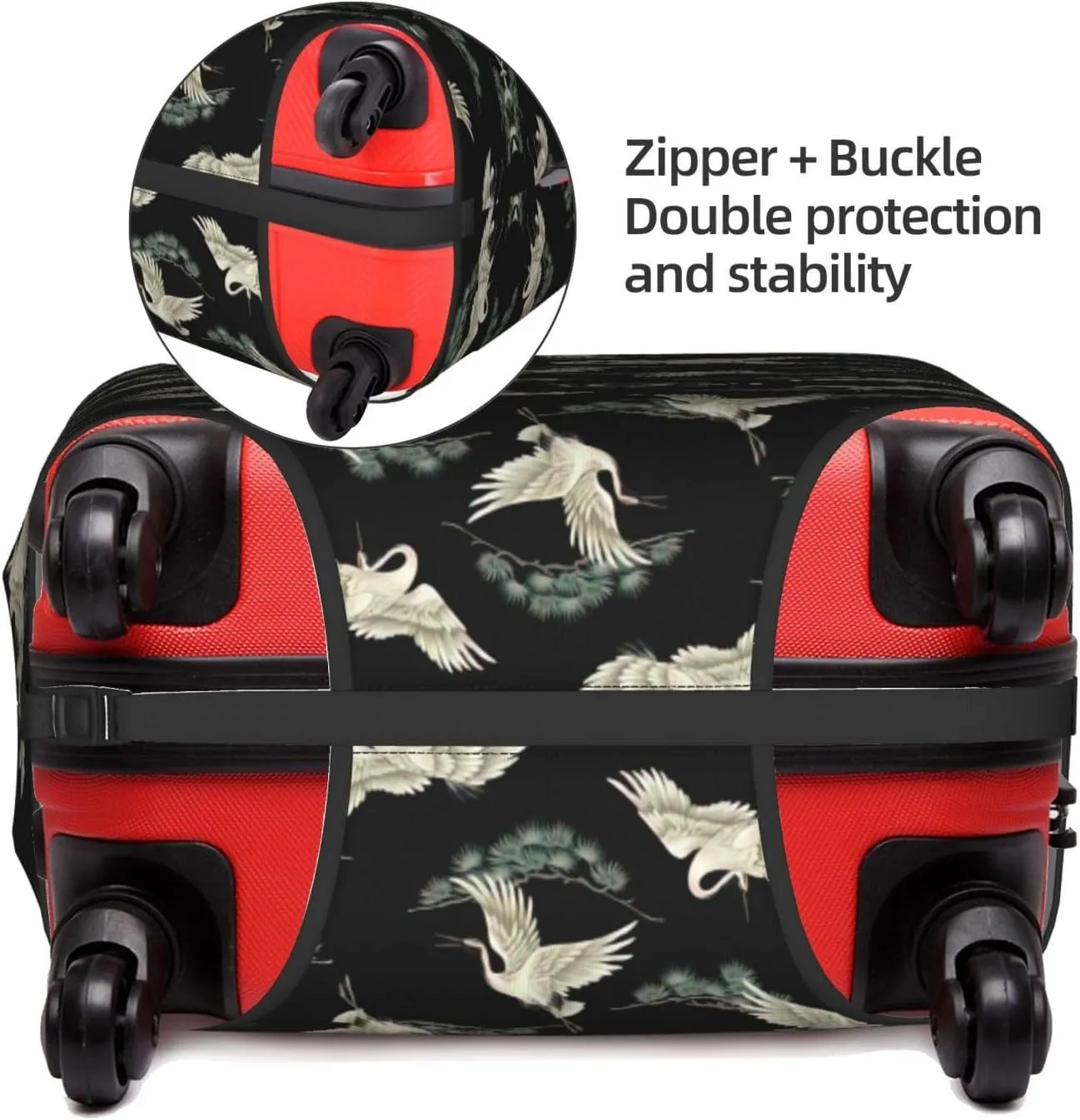 Japanese Crane & Pine Print Luggage Cover For Suitcases, Elastic Travel Bag For Luggage, Stylish Design