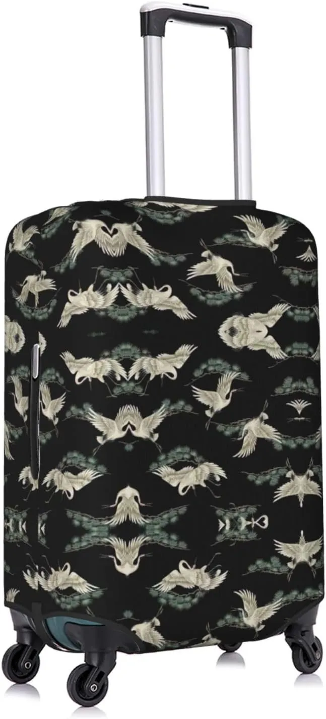 Japanese Crane & Pine Print Luggage Cover For Suitcases, Elastic Travel Bag For Luggage, Stylish Design