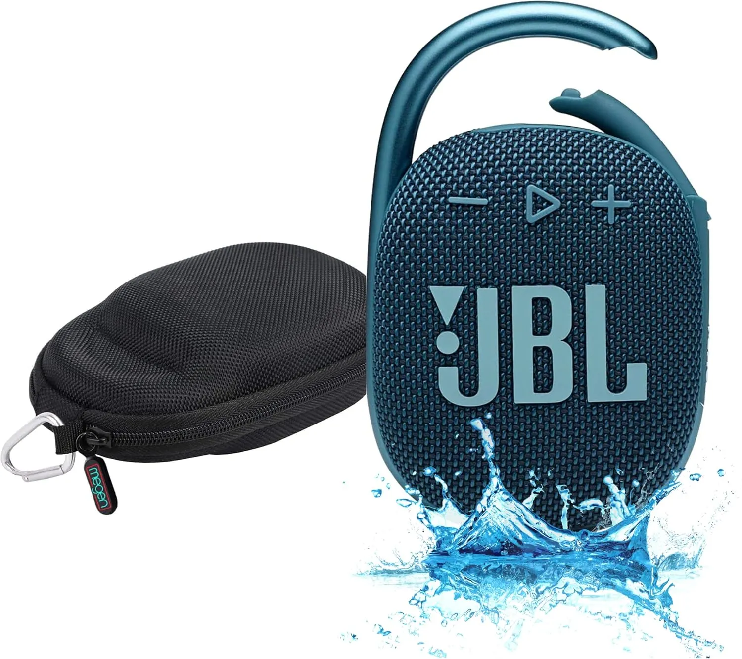 JBL Clip 4 Waterproof Portable Bluetooth Speaker Bundle with Megen Protective Hardshell Case (Blue)