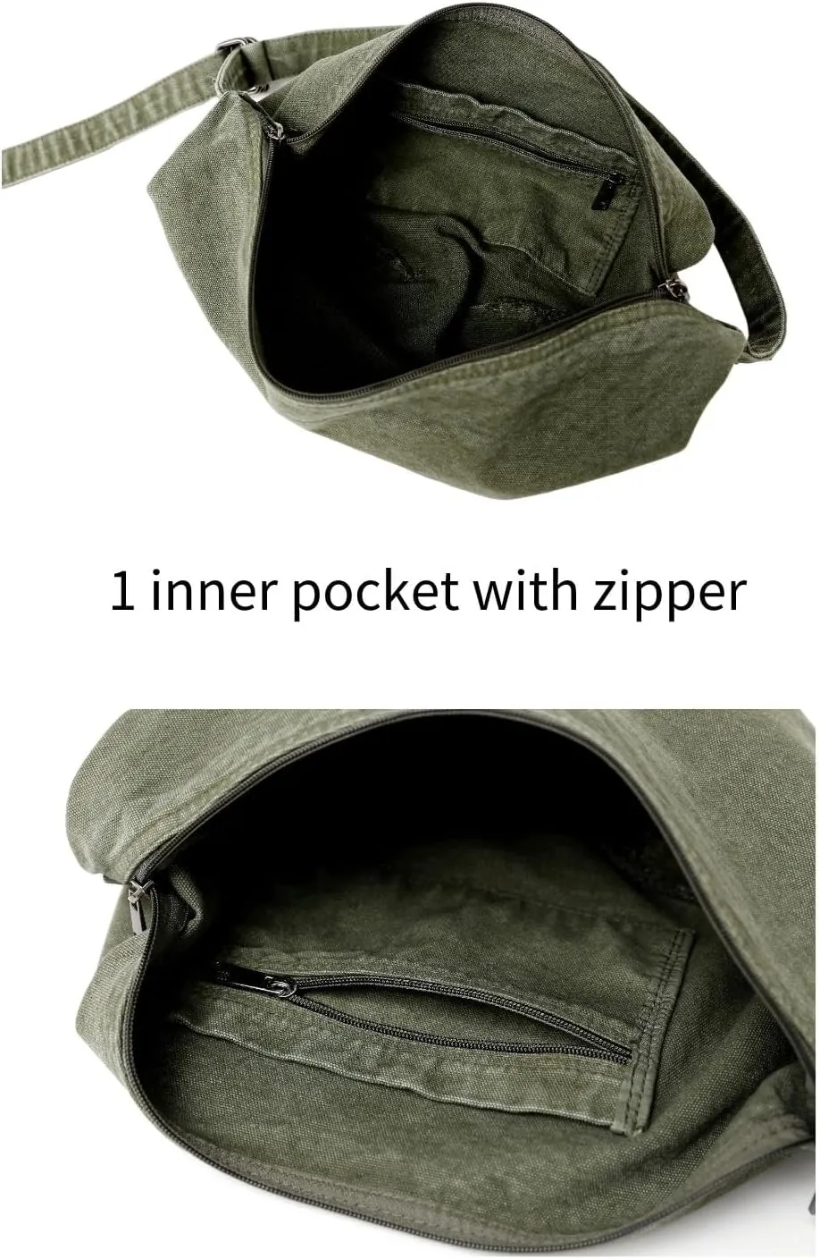 Jeelow Canvas Tote Shoulder Crescent Sling Bag Handbag Crossbody Bags Purse For Men & Women Zipper Pockets