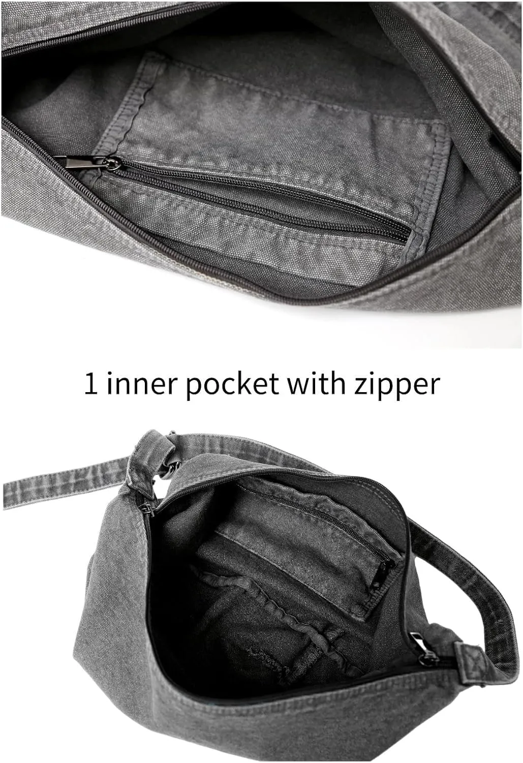 Jeelow Canvas Tote Shoulder Crescent Sling Bag Handbag Crossbody Bags Purse For Men & Women Zipper Pockets