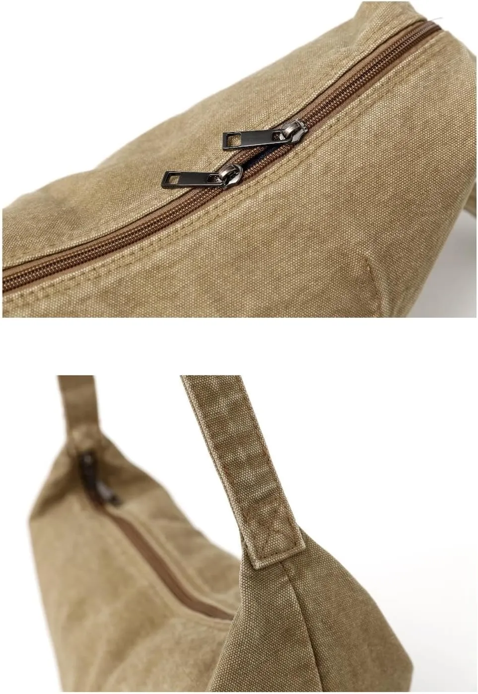 Jeelow Canvas Tote Shoulder Crescent Sling Bag Handbag Crossbody Bags Purse For Men & Women Zipper Pockets