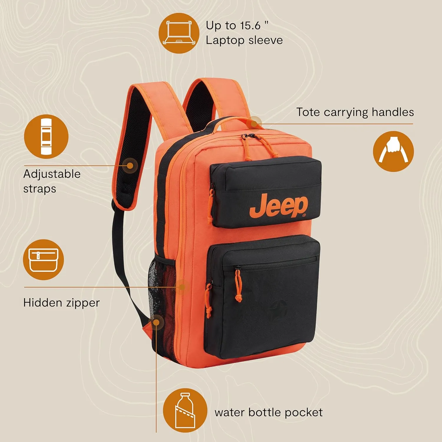 Jeep JS015B Travel Backpack, Army, 15.6" Laptop