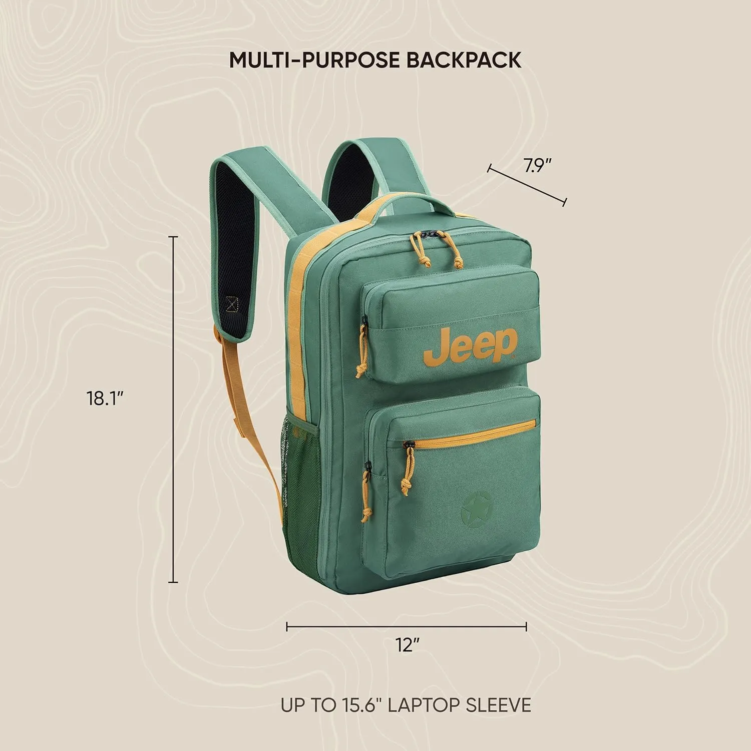Jeep JS015B Travel Backpack, Army, 15.6" Laptop
