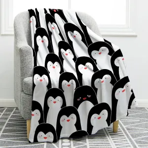 Jekeno Penguin Blanket Antarctic Animals Black and White Penguins Print Gifts for Women Kids Girls Boys Home Bedroom Living Room Decor Soft Cozy Lightweight Plush Throw Blankets 50"x60"