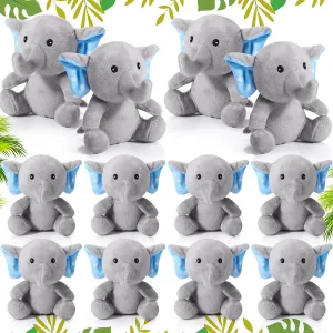 Jenaai 12 Pcs Mini Elephant Stuffed Animals 4 Inches Small Cute Soft Forest Plush Elephant Toys for Boys Girls Baby Shower Decorations Birthday Party Supplies(Grayish Blue)