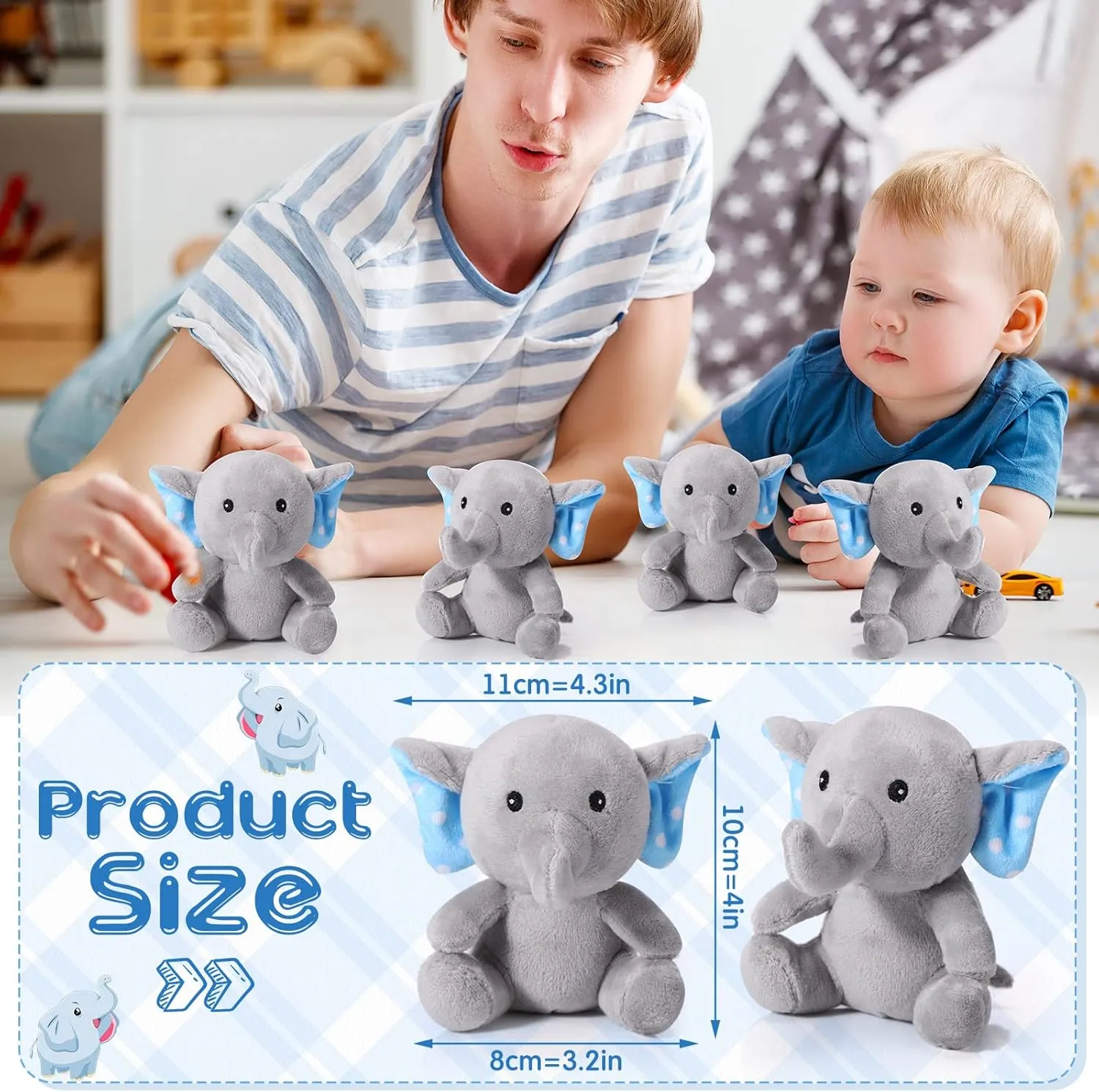Jenaai 12 Pcs Mini Elephant Stuffed Animals 4 Inches Small Cute Soft Forest Plush Elephant Toys for Boys Girls Baby Shower Decorations Birthday Party Supplies(Grayish Blue)