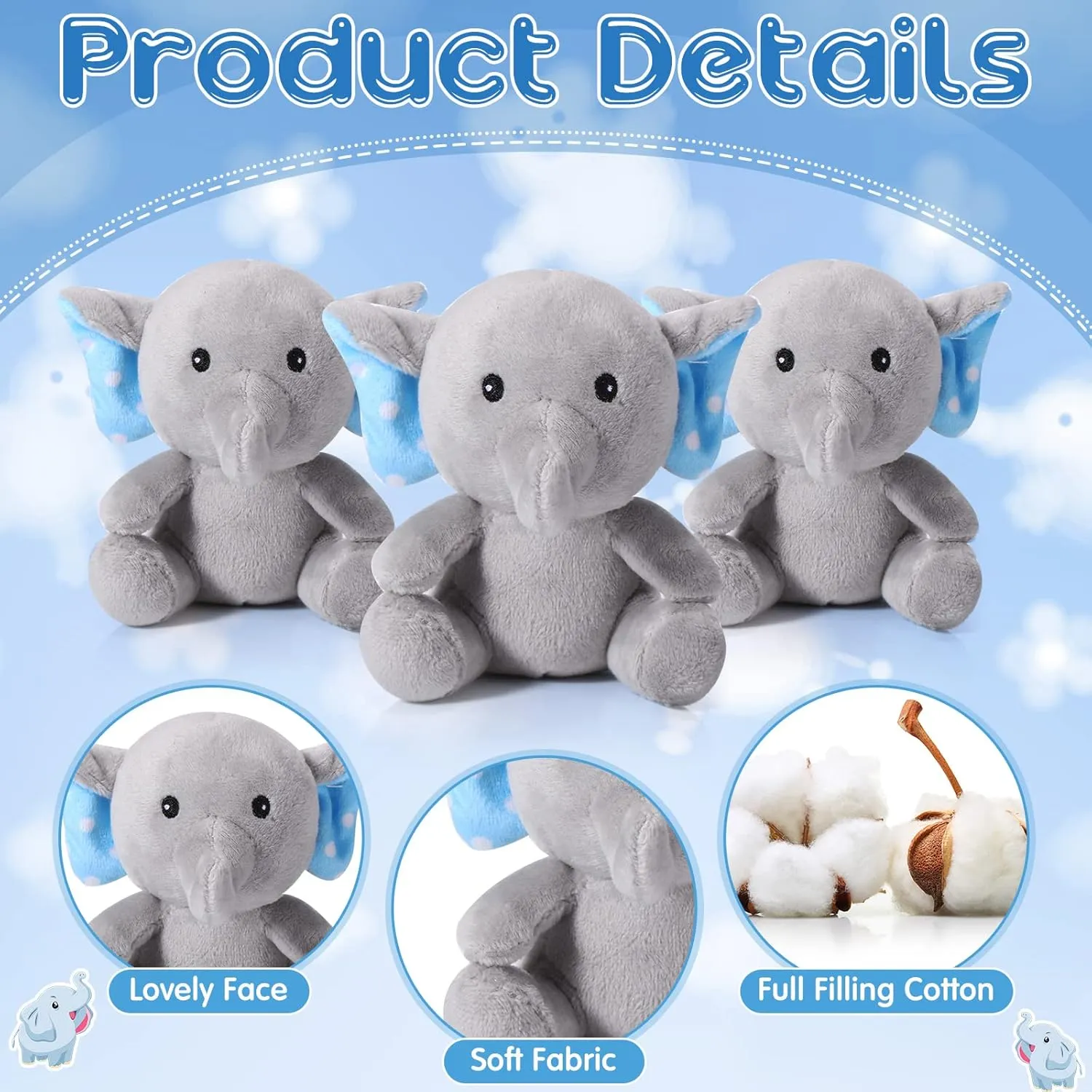 Jenaai 12 Pcs Mini Elephant Stuffed Animals 4 Inches Small Cute Soft Forest Plush Elephant Toys for Boys Girls Baby Shower Decorations Birthday Party Supplies(Grayish Blue)