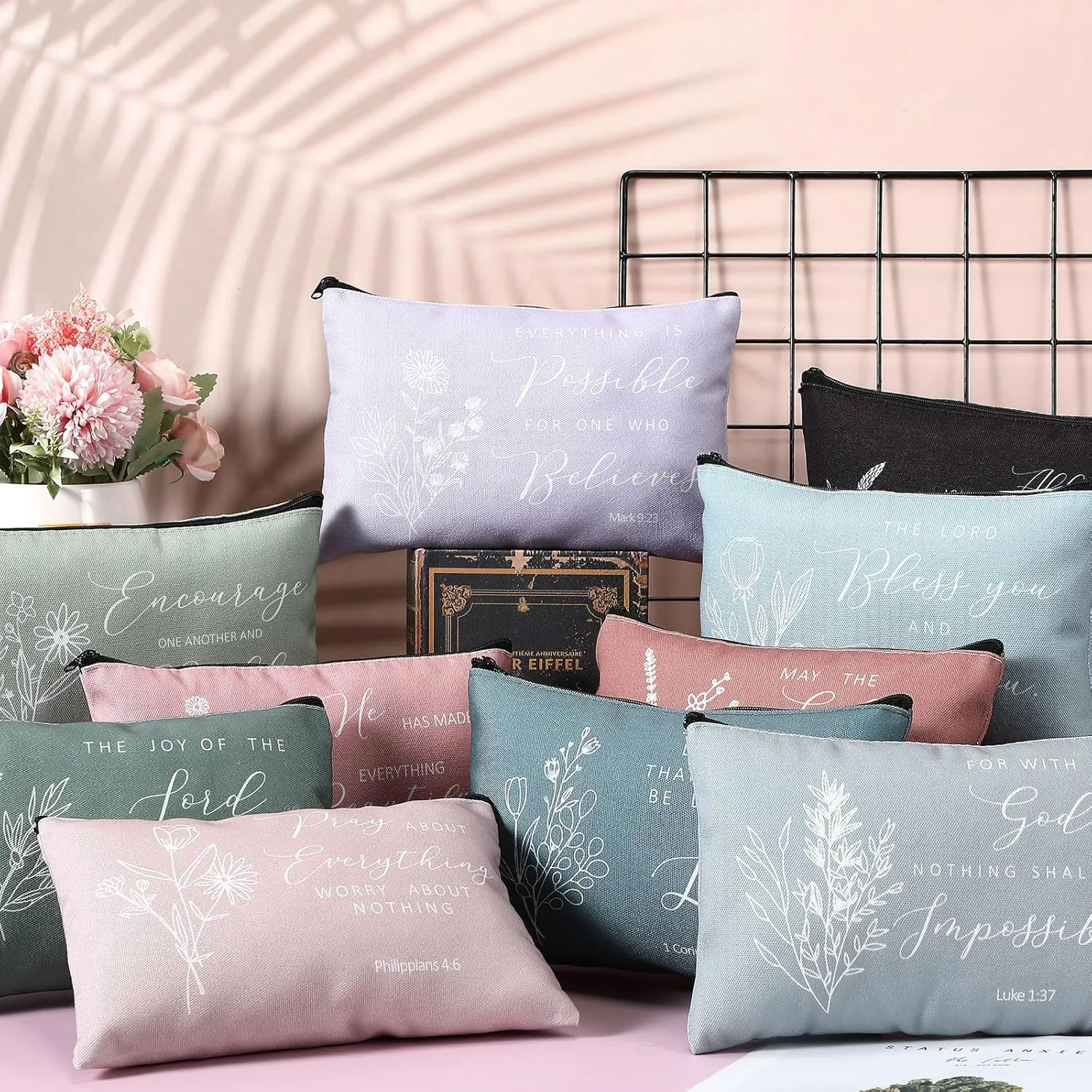 Jetec 30 Pcs Christian Gift for Women Religious Mother's Day Gifts Cosmetic Bags Inspirational Bible Verse Pencil Pouch Makeup Bags with Zipper for Travel Women Mother Sister(Simplicity Style)