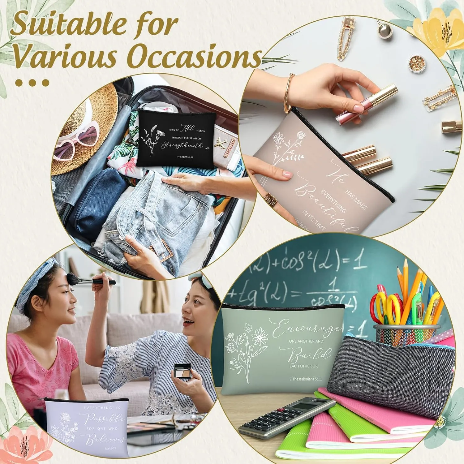 Jetec 30 Pcs Christian Gift for Women Religious Mother's Day Gifts Cosmetic Bags Inspirational Bible Verse Pencil Pouch Makeup Bags with Zipper for Travel Women Mother Sister(Simplicity Style)