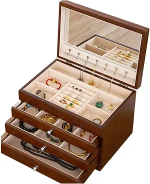 Jewelry Boxes Jewelry Box 4 Drawers Storage Box Organizer Container with Lock Velvet for Rings Necklaces Earrings Case Jewellry Holder Jewelry Boxes & Organizers