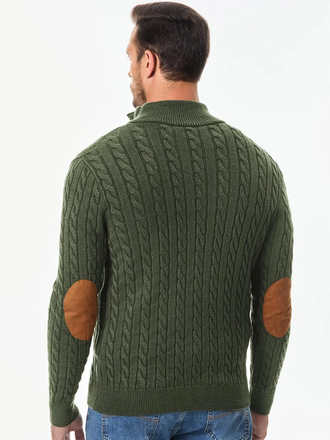 JMIERR Men's Cable Knit Pullover Sweater Casual Long Sleeve Stand Collar Button Knitted Sweaters