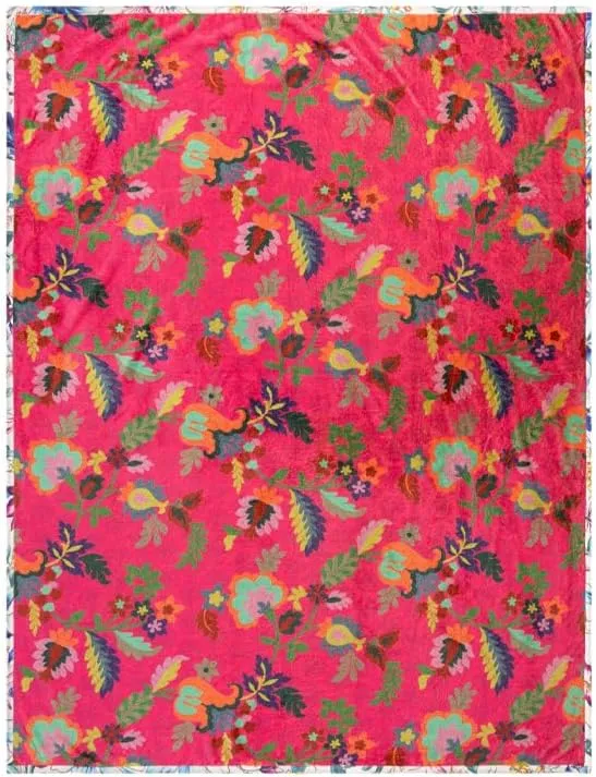 Johnny Was Verney Travel Blanket Floral Reversible Cozy Home Lounge Blue Red New