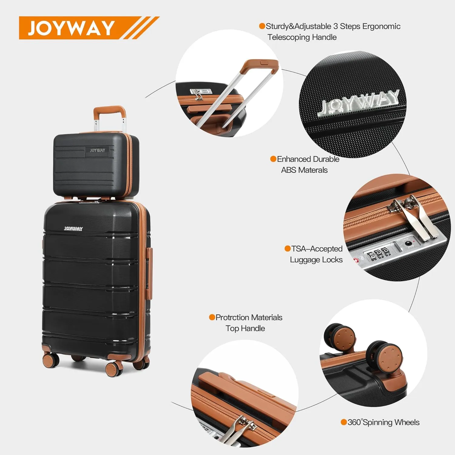 Joyway 20 Inch Carry On Luggage with TSA Lock, Durable Hardshell Suitcase for Travel, Unisex Checked Set for Men and Women Black