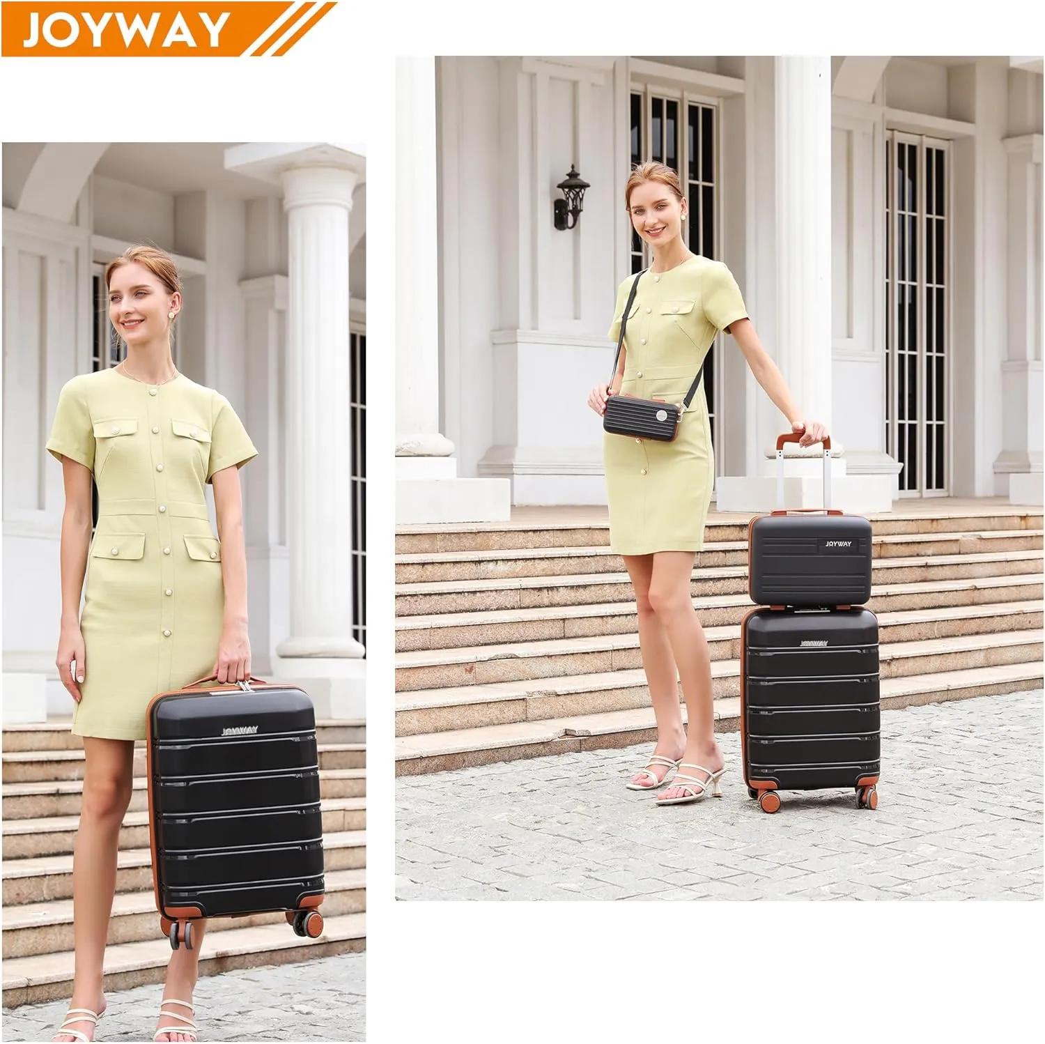 Joyway 20 Inch Carry On Luggage with TSA Lock, Durable Hardshell Suitcase for Travel, Unisex Checked Set for Men and Women Black