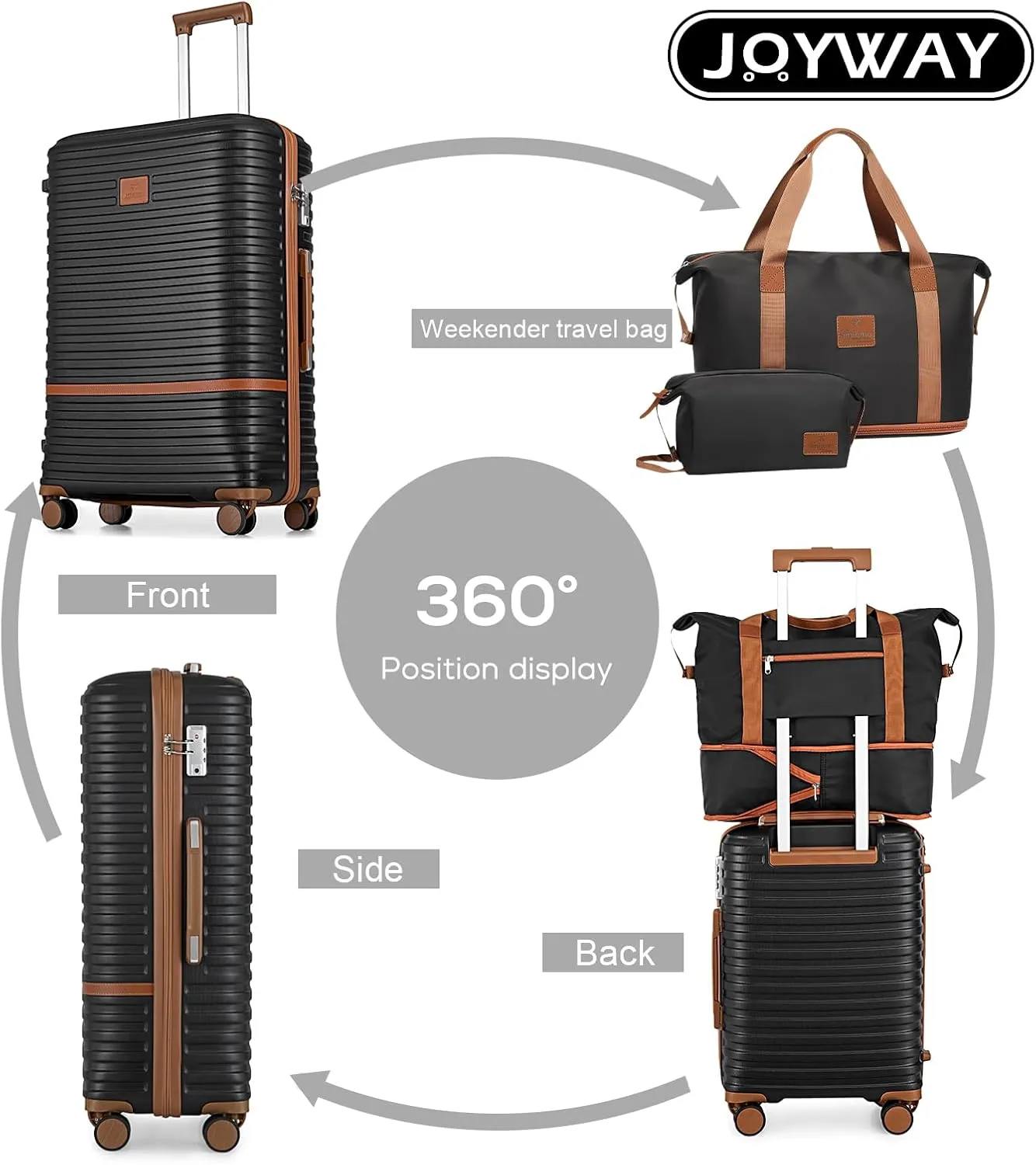 Joyway 28 Inch Large Luggage Hardside Suitcase with Spinner Wheel, Lightweight 3 Piece Suitcase Set with TSA Lock