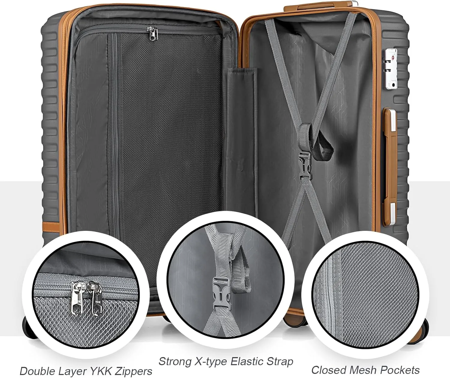 Joyway 28 Inch Large Luggage Hardside Suitcase with Spinner Wheel, Lightweight 3 Piece Suitcase Set with TSA Lock(Grey)