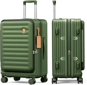 Joyway Expandable Checked Luggage 24 Inch, PC Hardshell Medium Check In Suitcase with Double Spinner Wheels, Lightweight Travel Luggage Sets with TSA Lock, Dark Green