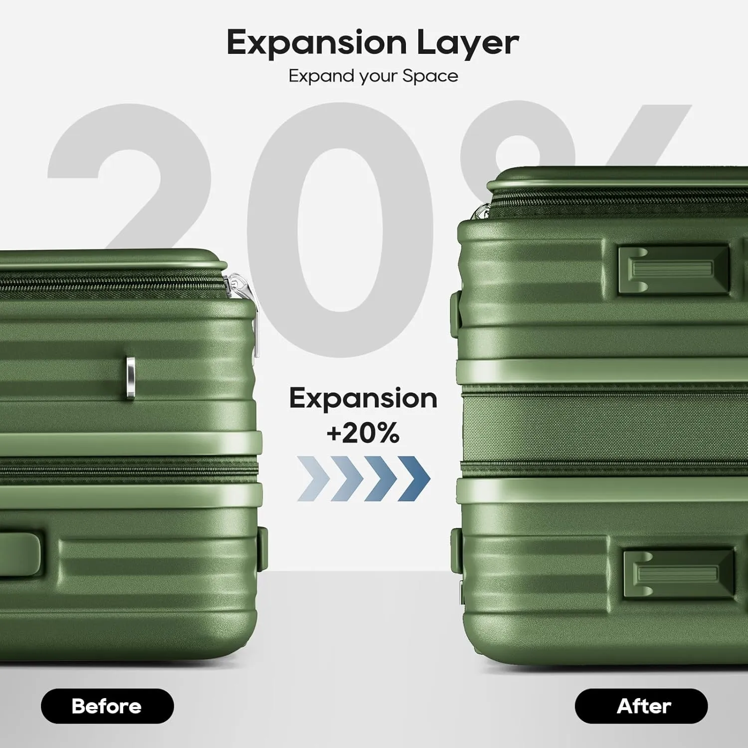 Joyway Expandable Checked Luggage 24 Inch, PC Hardshell Medium Check In Suitcase with Double Spinner Wheels, Lightweight Travel Luggage Sets with TSA Lock, Dark Green