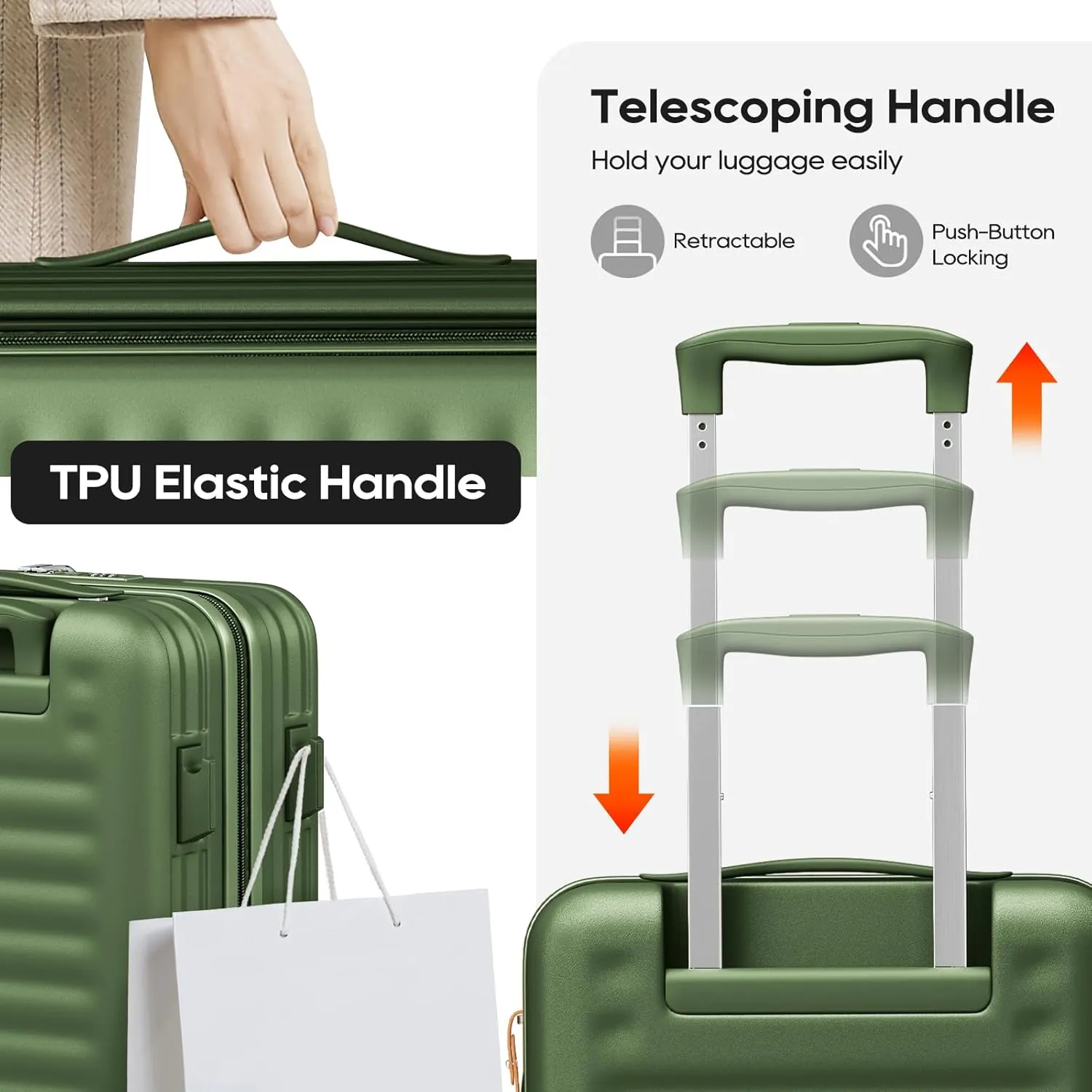 Joyway Expandable Checked Luggage 24 Inch, PC Hardshell Medium Check In Suitcase with Double Spinner Wheels, Lightweight Travel Luggage Sets with TSA Lock, Dark Green