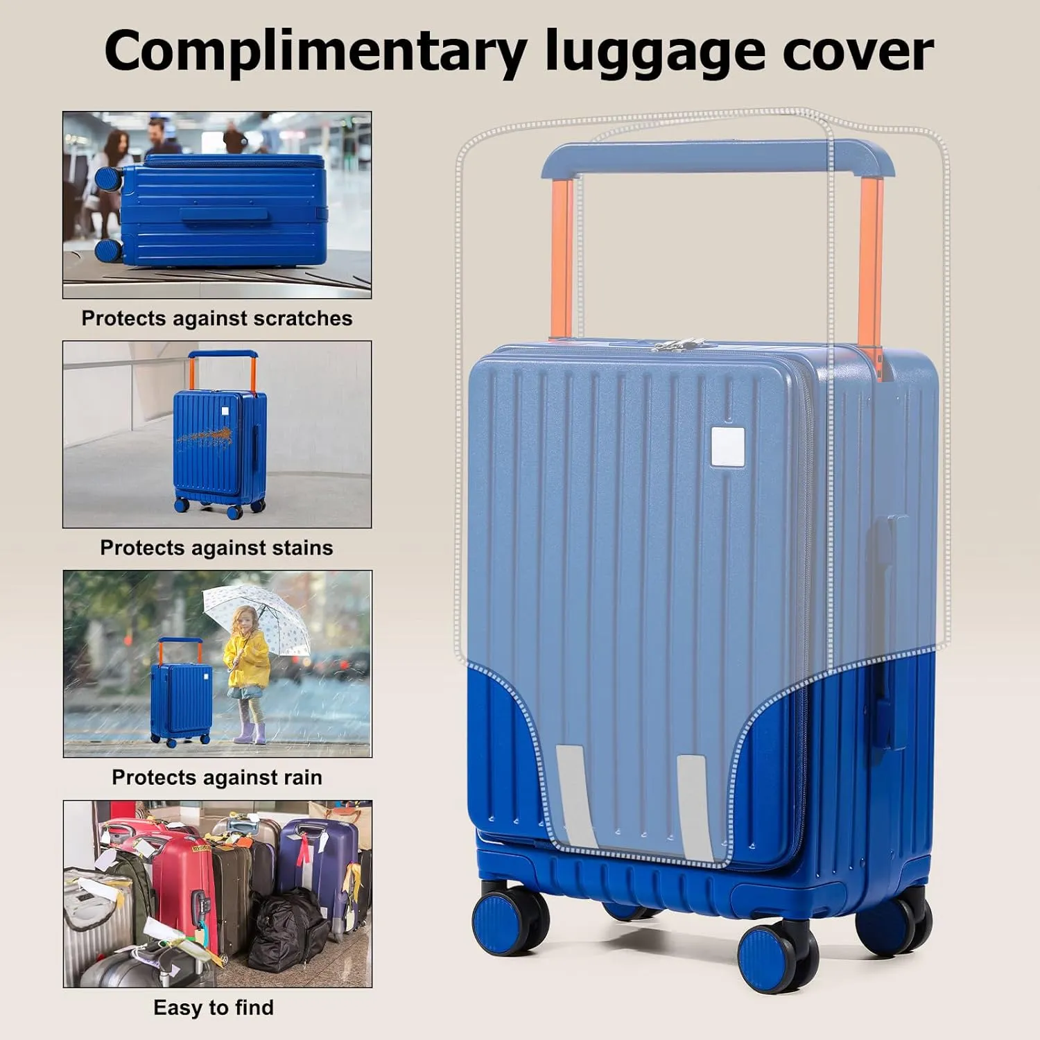 Joyway Hardshell Carry on Luggage Airline Approved with Front Pocket, Lightweight Hardside 20 Inch Suitcase with Spinner Wheels and TSA Lock (Blue, Carry on Luggage-20 Inch)