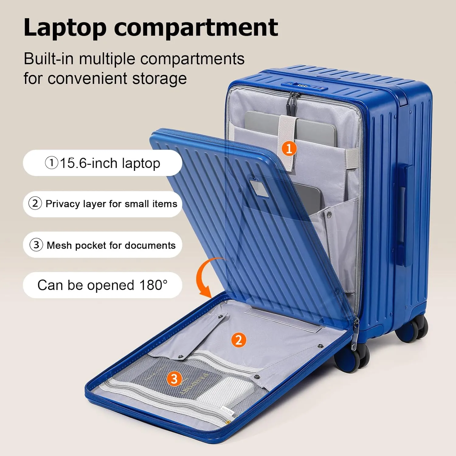 Joyway Hardshell Carry on Luggage Airline Approved with Front Pocket, Lightweight Hardside 20 Inch Suitcase with Spinner Wheels and TSA Lock (Blue, Carry on Luggage-20 Inch)