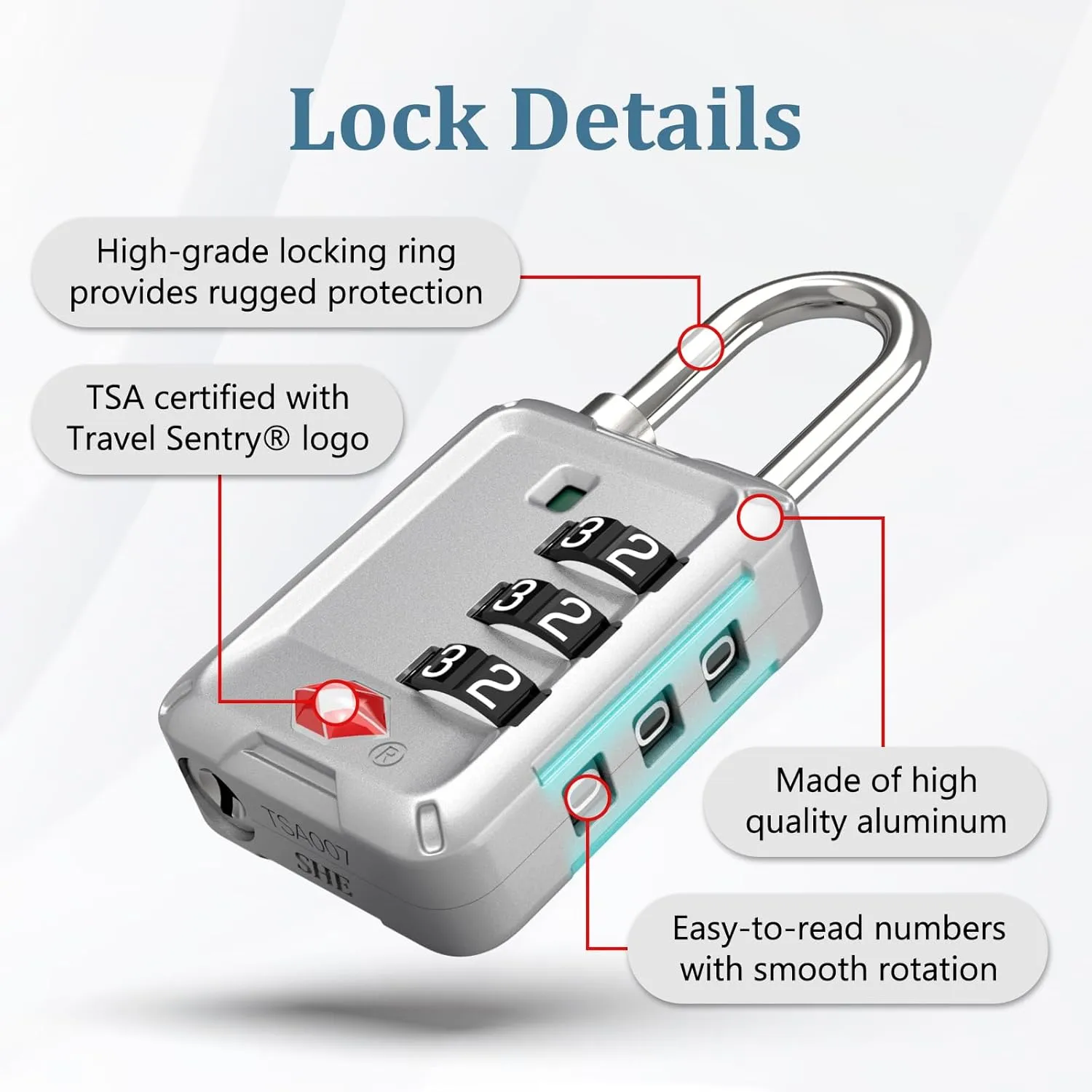 Joyway Luggage Locks TSA Approved, Travel Lock with Zinc Alloy Body, Open Alert, Easy Read Dials, for Travel Suitcase, Bag, Backpack, Tent, Fence, Lockers