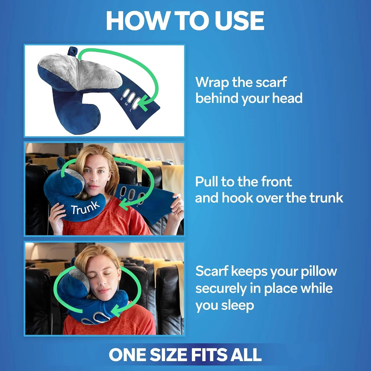 JPillow Travel Pillow for Airplanes - British Invention of The Year - Upgraded with Patented Anti-Slip Scarf - Unique Chin Support - Neck Pillow for Travel - Flight Pillow - Blue/Gray