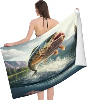 Jumping into The Lake Print，Beach Towel for Travel,Microfiber Beach Towel, Soft, Quick Dry,for Swimming,Pool,Camping,Yoga, Workout,Traveling,32 x 52 in