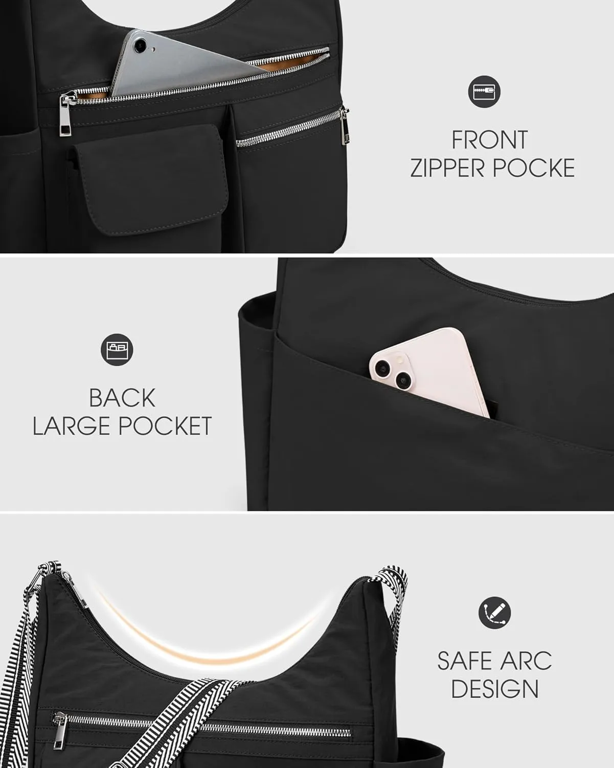 KALIDI Nylon Crossbody Bags for Women Trendy Cross Body Purse with Multiple Pockets For Ladies Casual Work Travel