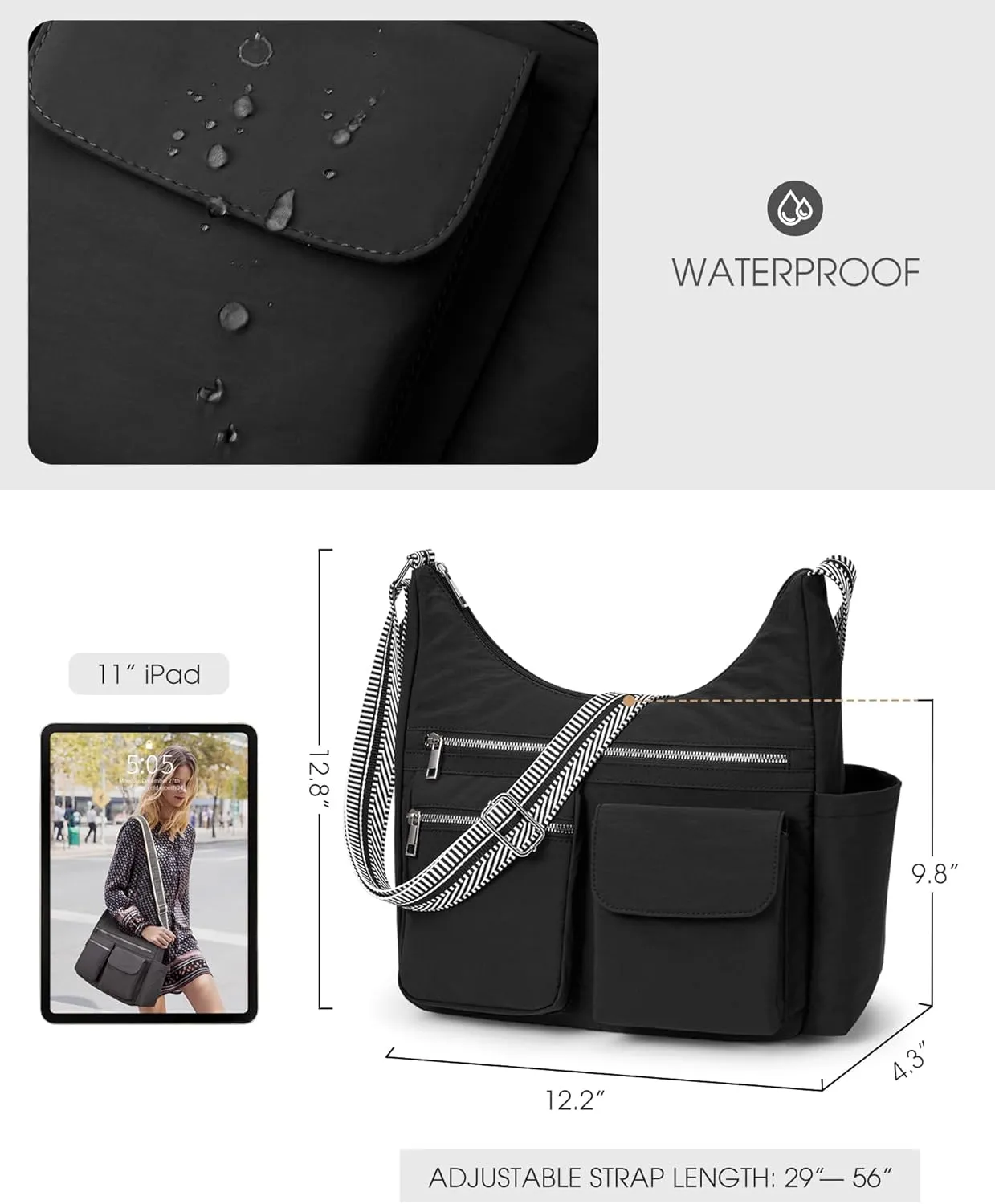KALIDI Nylon Crossbody Bags for Women Trendy Cross Body Purse with Multiple Pockets For Ladies Casual Work Travel
