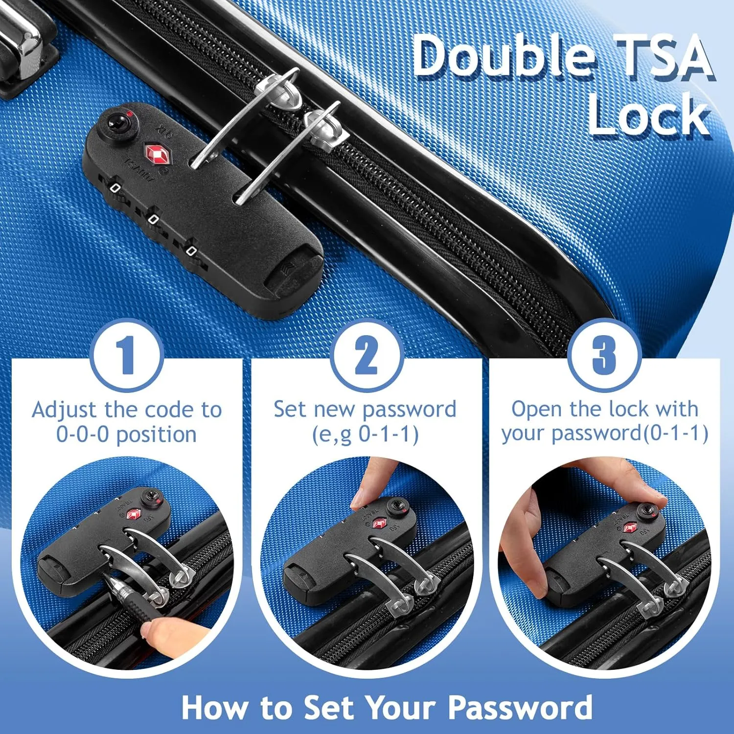 Karl home 3-Piece Luggage Set Travel Lightweight Suitcases with Rolling Wheels, TSA lock & Moulded Corner, Carry on Luggages for Business, Trip, Dark Blue (20"/24"/28")