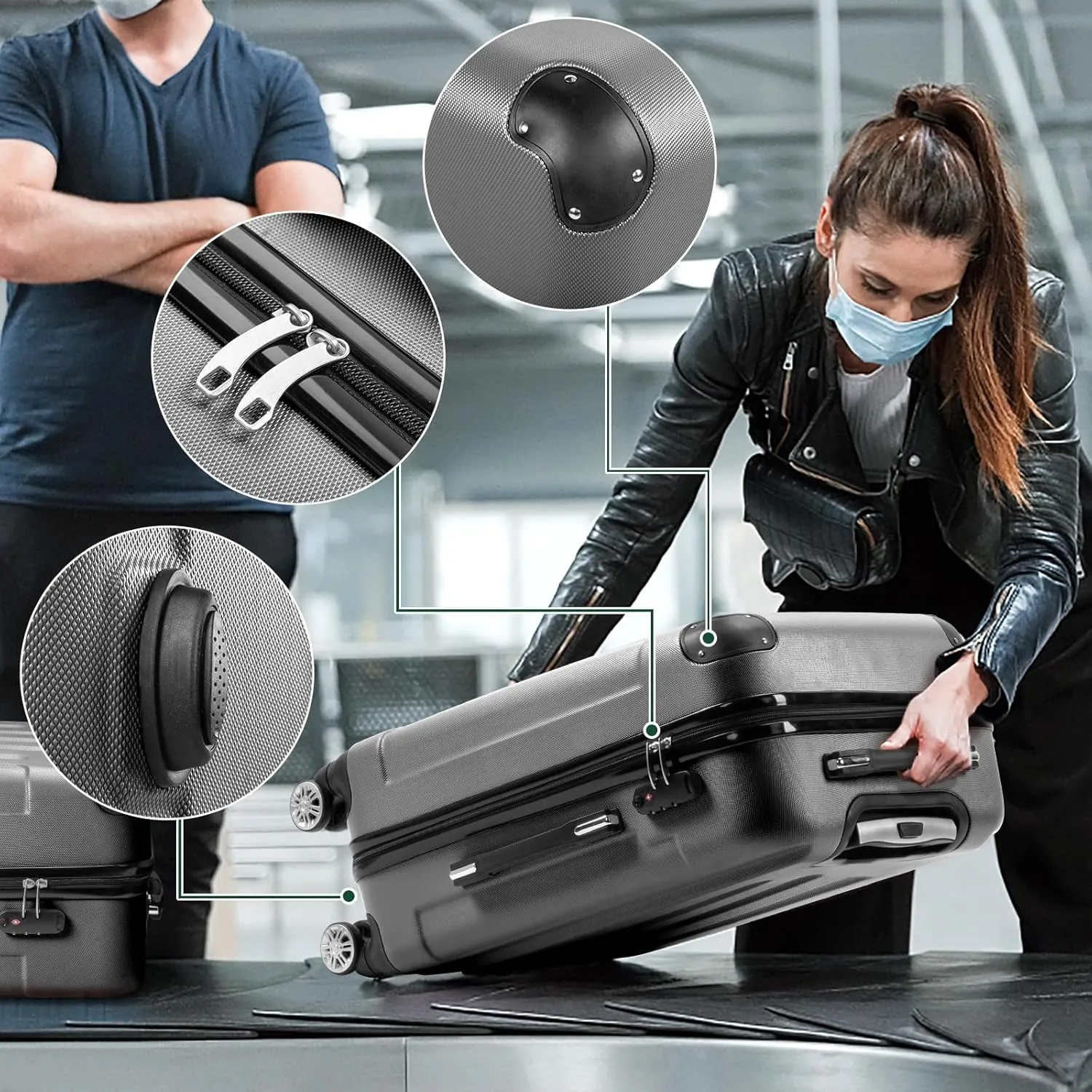 Karl home 3-Piece Luggage Set Travel Lightweight Suitcases with Rolling Wheels, TSA lock & Moulded Corner, Carry on Luggages for Business, Trip, Dark Grey (20"/24"/28")