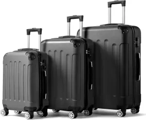Karl home 3-Piece Luggage Set Travel Lightweight Suitcases with Rolling Wheels, TSA lock & Moulded Corner, Carry on Luggages for Business, Trip, Dark Grey (20"/24"/28")