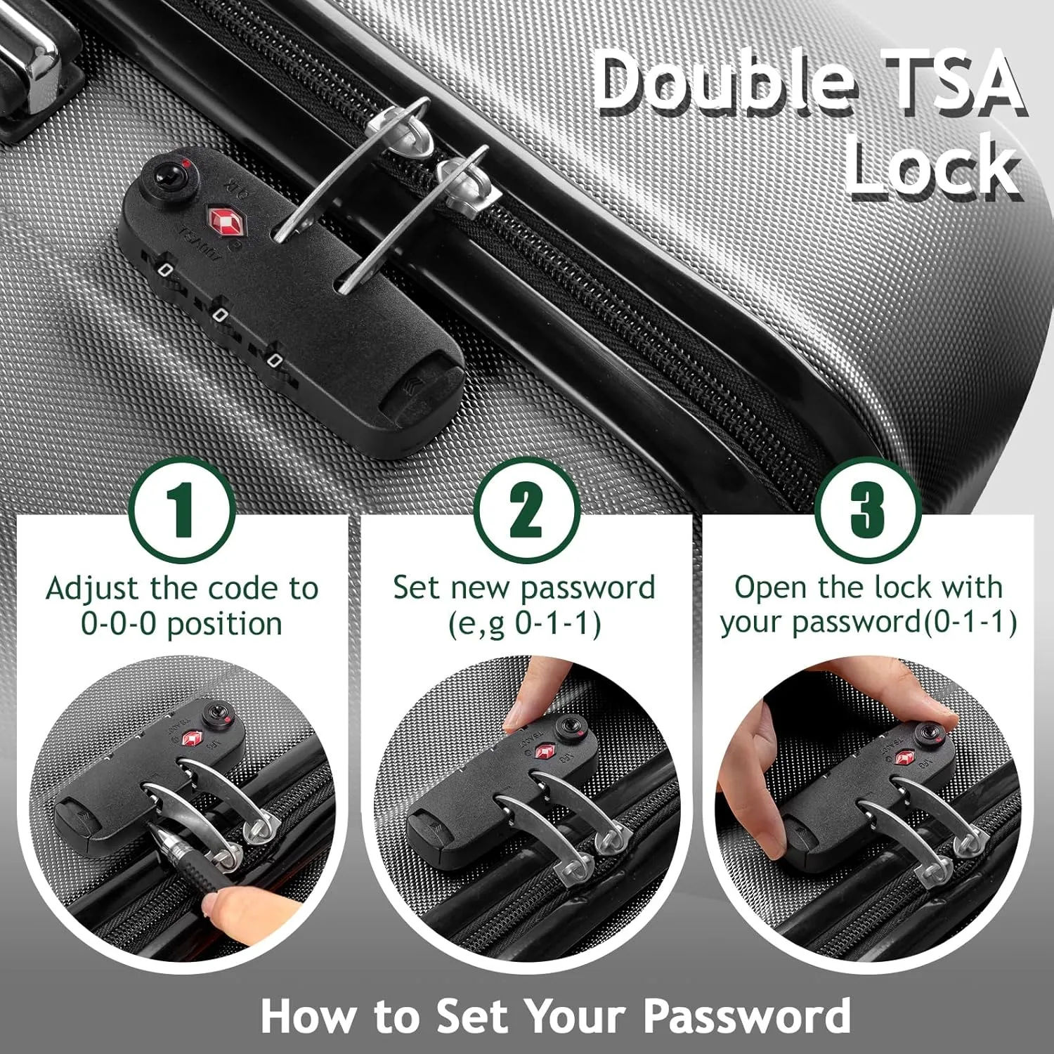 Karl home 3-Piece Luggage Set Travel Lightweight Suitcases with Rolling Wheels, TSA lock & Moulded Corner, Carry on Luggages for Business, Trip, Dark Grey (20"/24"/28")