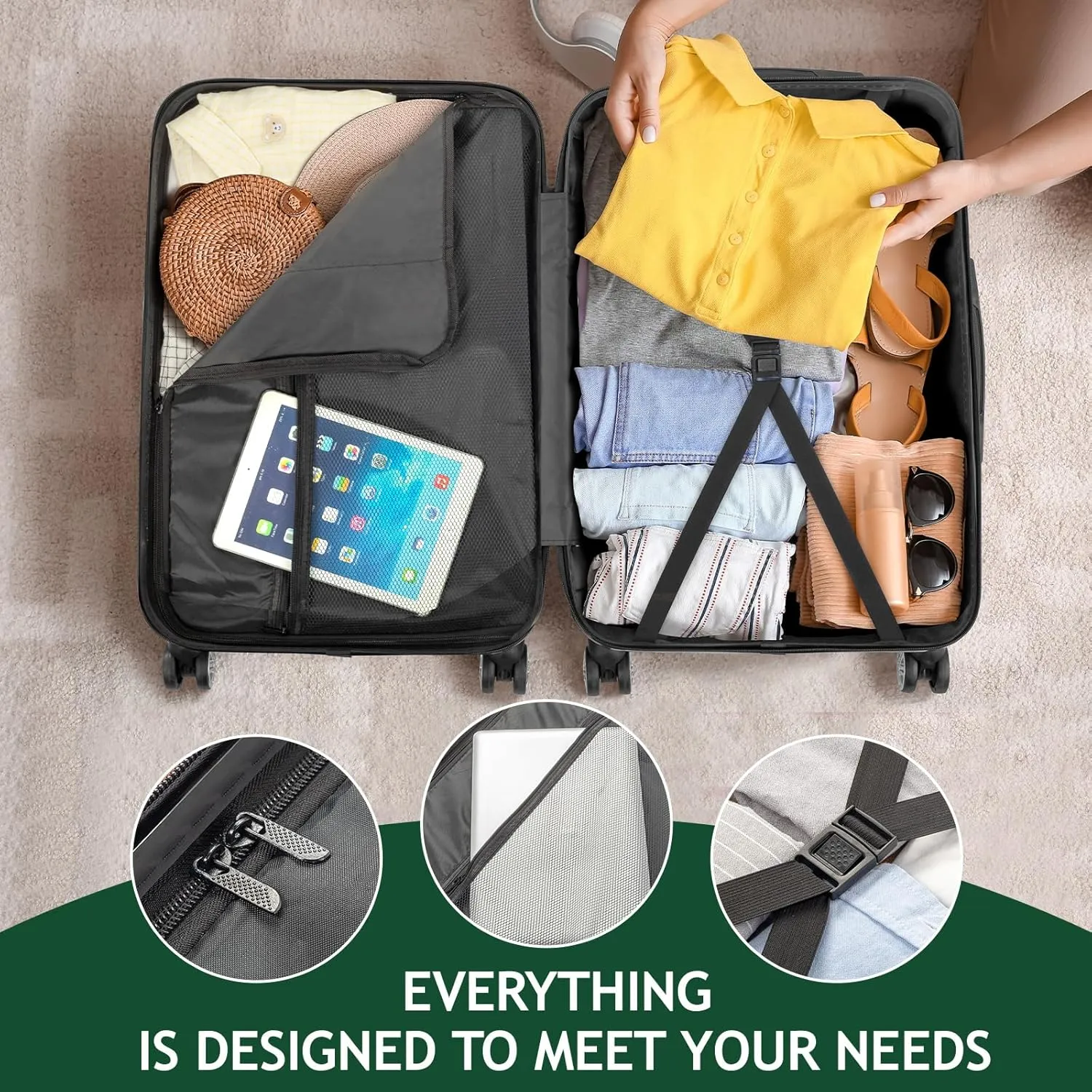 Karl home 3-Piece Luggage Set Travel Lightweight Suitcases with Rolling Wheels, TSA lock & Moulded Corner, Carry on Luggages for Business, Trip, Grey (20"/24"/28")