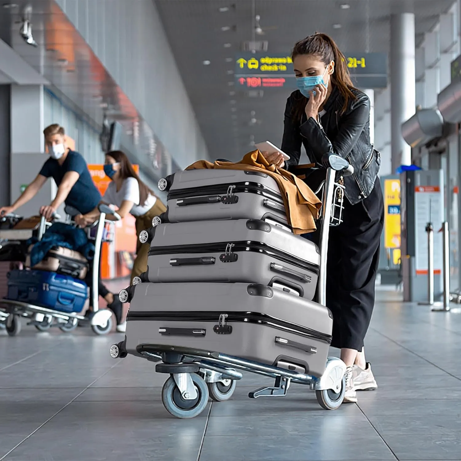 Karl home 3-Piece Luggage Set Travel Lightweight Suitcases with Rolling Wheels, TSA lock & Moulded Corner, Carry on Luggages for Business, Trip, Grey (20"/24"/28")