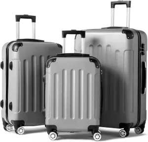 Karl home 3-Piece Luggage Set Travel Lightweight Suitcases with Rolling Wheels, TSA lock & Moulded Corner, Carry on Luggages for Business, Trip, Grey (20"/24"/28")