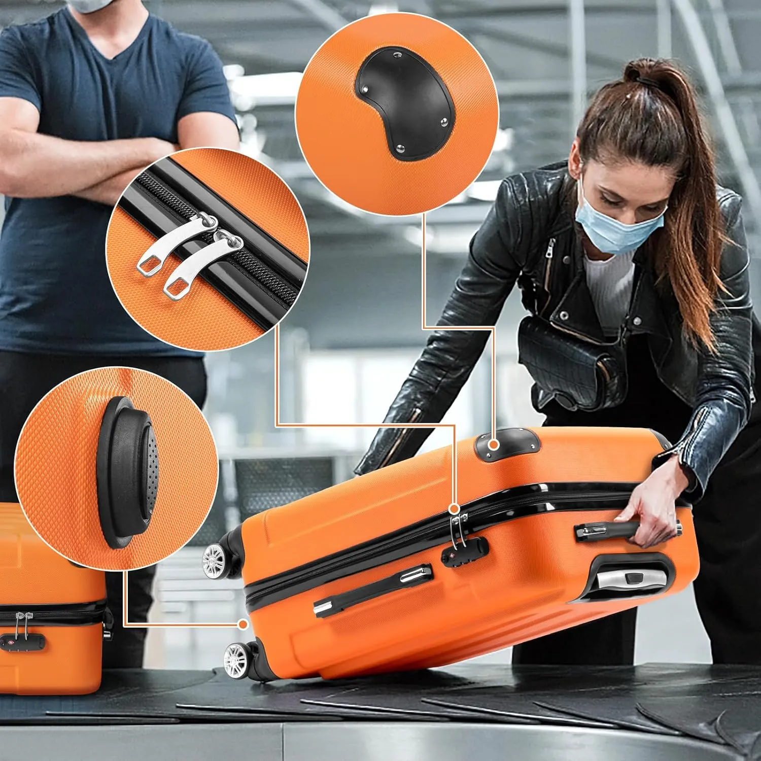 Karl home 3-Piece Luggage Set Travel Lightweight Suitcases with Rolling Wheels, TSA lock & Moulded Corner, Carry on Luggages for Business, Trip, Orange (20"/24"/28")