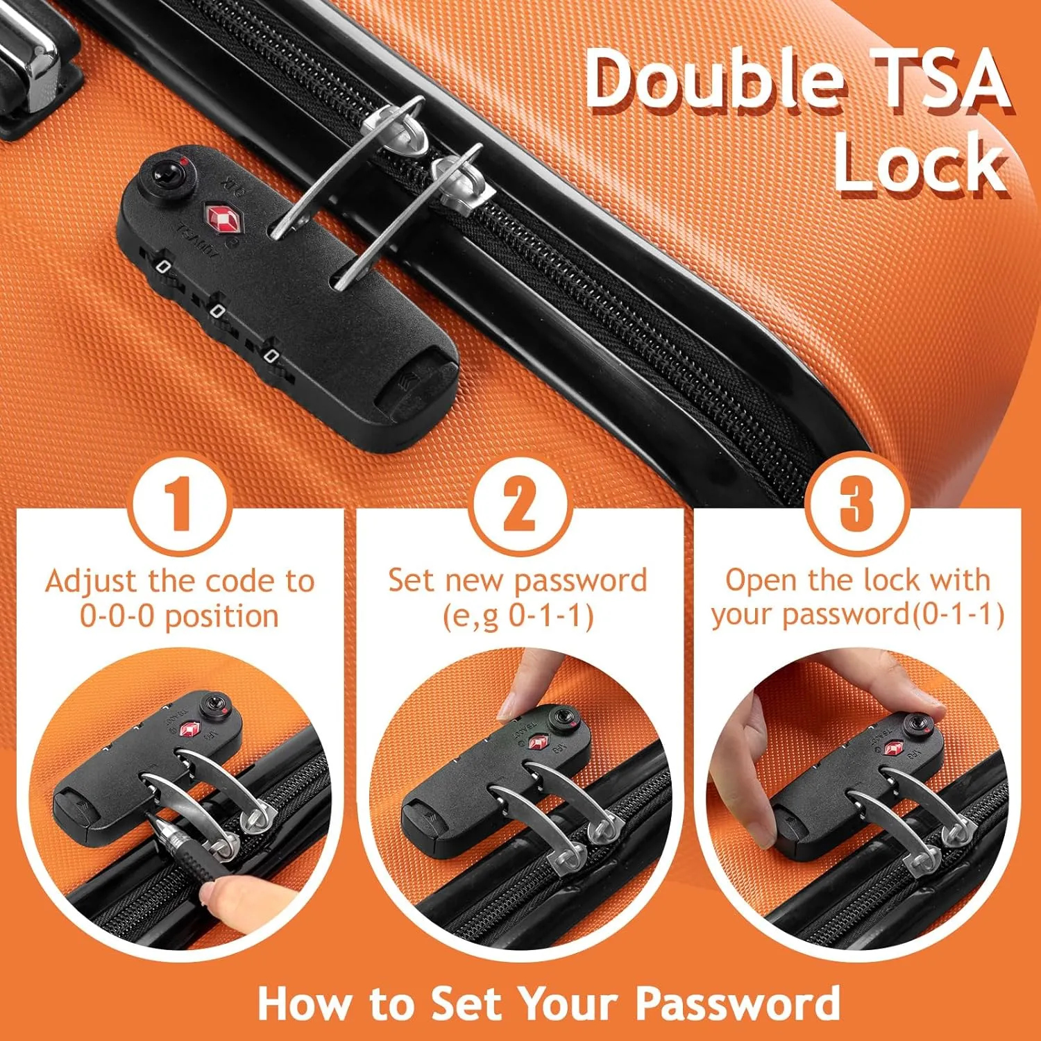 Karl home 3-Piece Luggage Set Travel Lightweight Suitcases with Rolling Wheels, TSA lock & Moulded Corner, Carry on Luggages for Business, Trip, Orange (20"/24"/28")