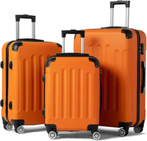 Karl home 3-Piece Luggage Set Travel Lightweight Suitcases with Rolling Wheels, TSA lock & Moulded Corner, Carry on Luggages for Business, Trip, Orange (20"/24"/28")