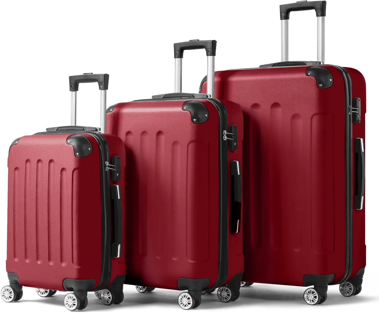 Karl home 3-Piece Luggage Set Travel Lightweight Suitcases with Rolling Wheels, TSA lock & Moulded Corner, Carry on Luggages for Business, Trip, Wine Red (20"/24"/28")