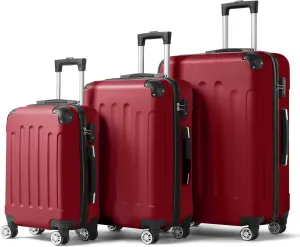 Karl home 3-Piece Luggage Set Travel Lightweight Suitcases with Rolling Wheels, TSA lock & Moulded Corner, Carry on Luggages for Business, Trip, Wine Red (20"/24"/28")