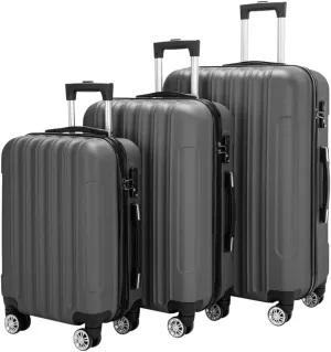 Karl home Luggage Set of 3 Hardside Carry on Suitcase Sets with Spinner Wheels & TSA lock, Portable Lightweight ABS Luggages for Travel, Business - Dark Grey (20/24/28)