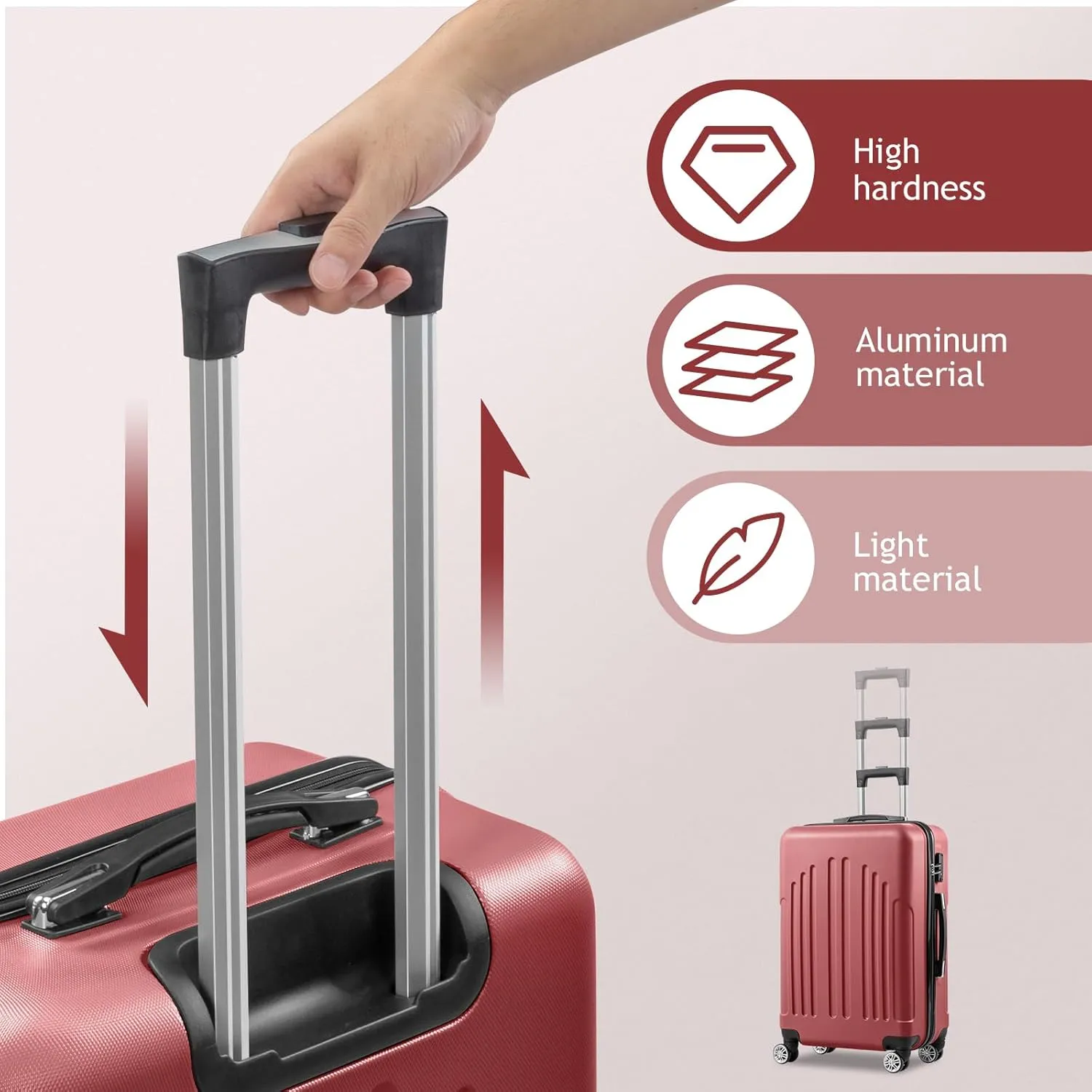Karl home Luggage Set of 4 Hardside Suitcase Sets with TSA Lock 4 Spinner Wheels, ABS Lightweight Trolley Travel Case for Carry On Check-in Business Trip, Red (16/20/24/28)