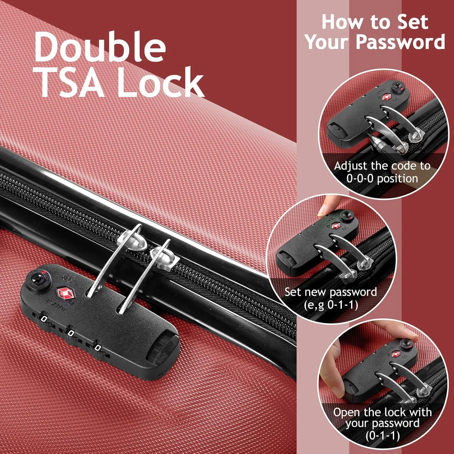 Karl home Luggage Set of 4 Hardside Suitcase Sets with TSA Lock 4 Spinner Wheels, ABS Lightweight Trolley Travel Case for Carry On Check-in Business Trip, Red (16/20/24/28)