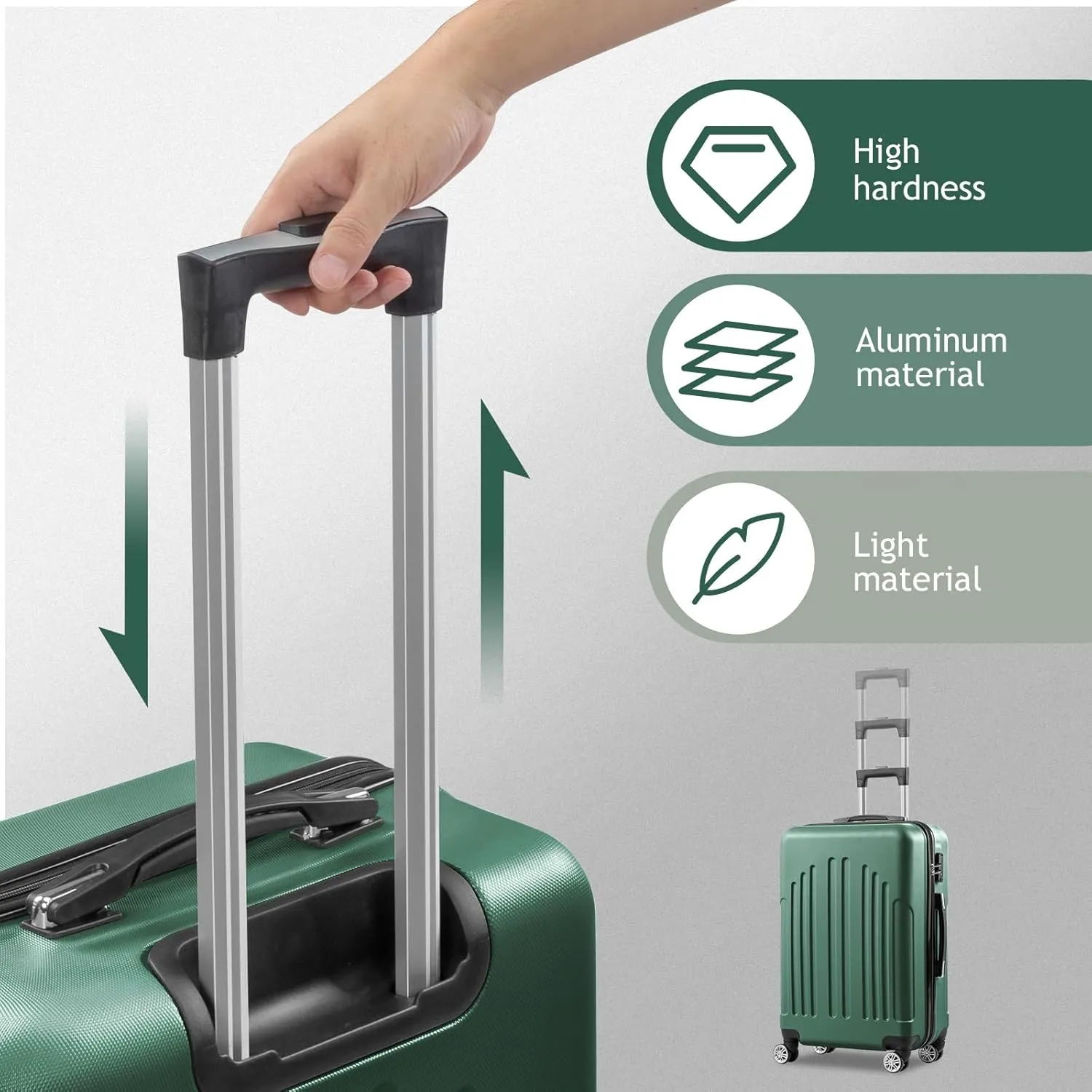 Karl home Luggage Set of 4 Hardside Suitcase Sets with TSA Lock 4 Spinner Wheels, ABS Lightweight Trolley Travel Case for Carry On Check-in Business Trip, Vintage Green (16/20/24/28)